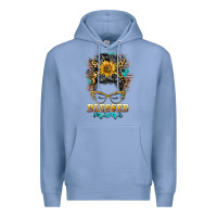 Colony Blue blessed mama messy bun Premium Hoodie - BarkalooDesign