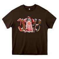 Chocolate Brown joy with pig Heavy Core Tee - RanaPortraitStore