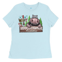 Baby Blue I Want a Hippopotamus for Christmas Ladies Tee - CowhideDigitalArt