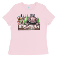 Bubblegum Pink I Want a Hippopotamus for Christmas Ladies Tee - CowhideDigitalArt
