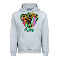 Heather Grey Aries Zodiac Sign Sunflower Leopard Serape Urban Hoodie - RanaPortraitStore