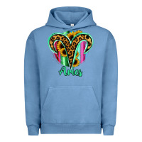 Pigment Pebble Blue Aries Zodiac Sign Sunflower Leopard Serape Urban Hoodie - RanaPortraitStore