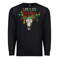 Black merry christmas bull skull Premium Sweatshirt - RanaPortraitStore
