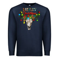 Navy merry christmas bull skull Premium Sweatshirt - RanaPortraitStore