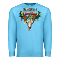 Ocean Blue merry christmas bull skull Premium Sweatshirt - RanaPortraitStore