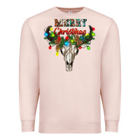 Pale Pink merry christmas bull skull Premium Sweatshirt - RanaPortraitStore