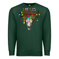 Sports Green merry christmas bull skull Premium Sweatshirt - RanaPortraitStore