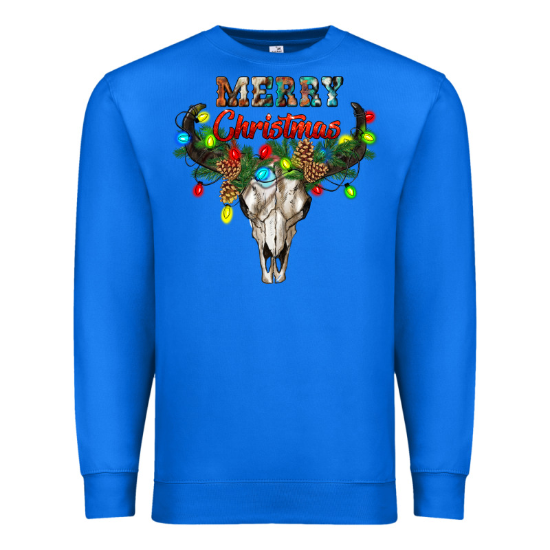 Merry Christmas Bull Skull Premium Sweatshirt by RanaPortraitStore | Teevron