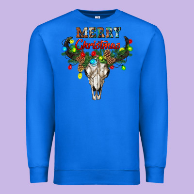 Merry Christmas Bull Skull Premium Sweatshirt Designed By Ranaportraitstore