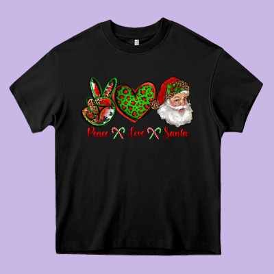 Peace Love Santa Heavy Core Tee Designed By Ranaportraitstore