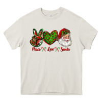 Cream peace love santa Heavy Core Tee - RanaPortraitStore