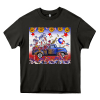 Asphalt Fourth Of July Truck American Flag Heavy Core Tee - FaDigitalArtStudio