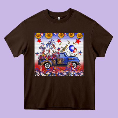 Fourth Of July Truck American Flag Heavy Core Tee Designed By Fadigitalartstudio