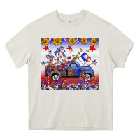 Cream Fourth Of July Truck American Flag Heavy Core Tee - FaDigitalArtStudio