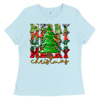 Baby Blue Merry Christmas Tree Ladies Tee - CowhideDigitalArt