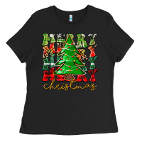 Black Merry Christmas Tree Ladies Tee - CowhideDigitalArt