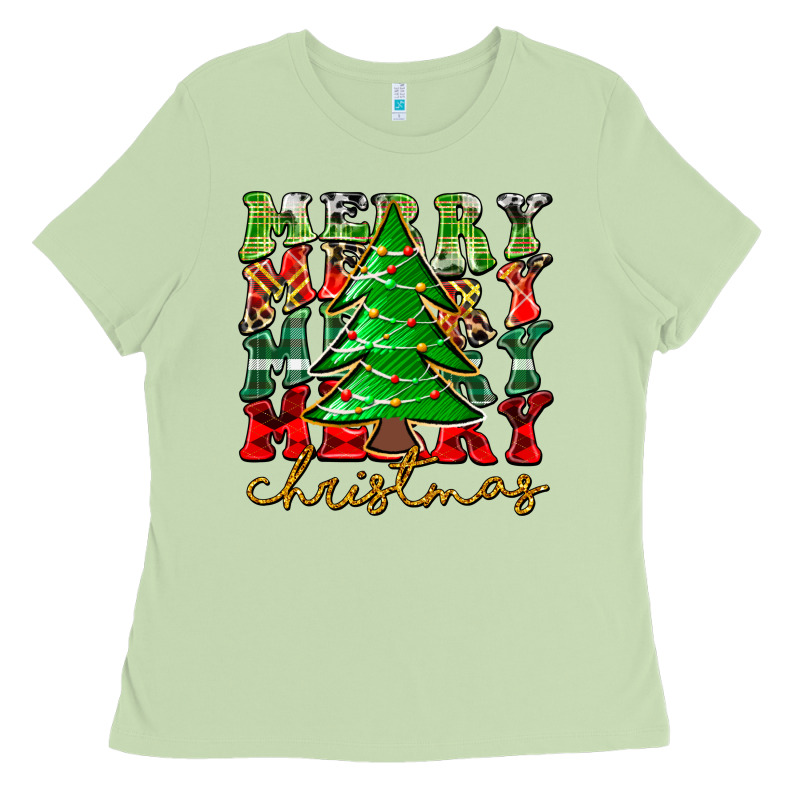 Merry Christmas Tree Ladies Tee by CowhideDigitalArt | Teevron