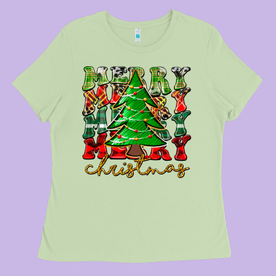 Merry Christmas Tree Ladies Tee Designed By Cowhidedigitalart