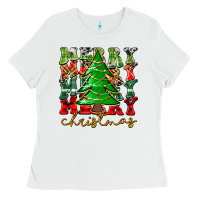 White Merry Christmas Tree Ladies Tee - CowhideDigitalArt