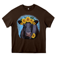 Chocolate Brown Black Angus with Sunflower Heavy Core Tee - Jasminsmagicworld