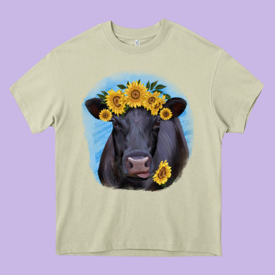 Black Angus With Sunflower Heavy Core Tee Designed By Jasminsmagicworld