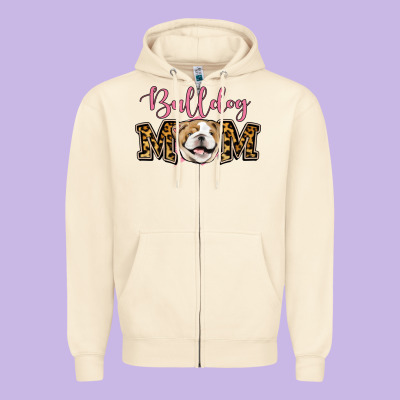 Bulldog Mom Zipper Hoodie Designed By Jasminsmagicworld