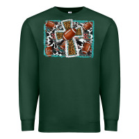 Sports Green football cross aztec leopard background Premium Sweatshirt - RanaPortraitStore