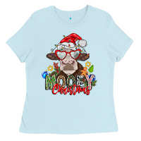 Baby Blue Mooey Christmas Ladies Tee - CowhideDigitalArt