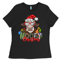 Black Mooey Christmas Ladies Tee - CowhideDigitalArt