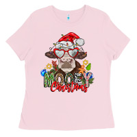 Bubblegum Pink Mooey Christmas Ladies Tee - CowhideDigitalArt