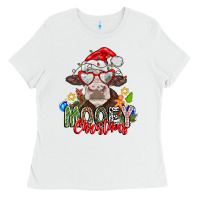 White Mooey Christmas Ladies Tee - CowhideDigitalArt