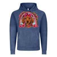 Vintage Denim dachshund puppy floral rainbow Vintage Hoodie - Artiststas