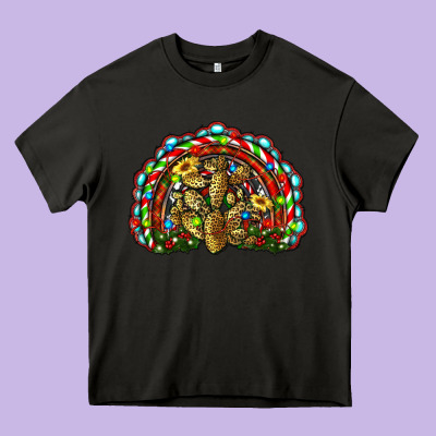Christmas Rainbow With Leopard Cactus Heavy Core Tee Designed By Ranaportraitstore