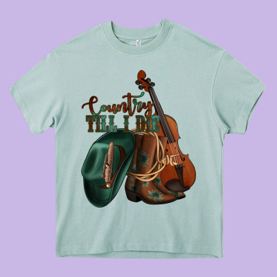 Country Till I Die Heavy Core Tee Designed By Jasminsmagicworld