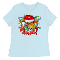 Baby Blue Mooey Christmas Ladies Tee - CowhideDigitalArt