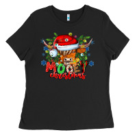 Black Mooey Christmas Ladies Tee - CowhideDigitalArt
