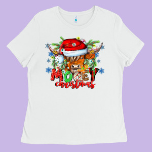 Mooey Christmas Ladies Tee Designed By Cowhidedigitalart