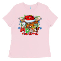 Bubblegum Pink Mooey Christmas Ladies Tee - CowhideDigitalArt
