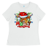 White Mooey Christmas Ladies Tee - CowhideDigitalArt