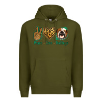 Army Green Peace Love Bulldog Premium Hoodie - Jasminsmagicworld