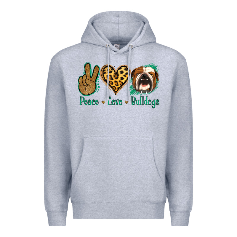 Peace Love Bulldog Premium Hoodie by Jasminsmagicworld | Teevron