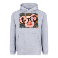 Heather Grey Fall Autumn Pig Heavyweight Hoodie - RanaPortraitStore