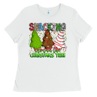 White Snacking Around The Christmas Tree Ladies Tee - CowhideDigitalArt
