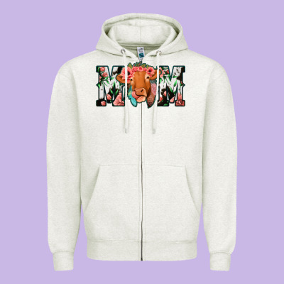 Cow Mom Zipper Hoodie Designed By Jasminsmagicworld