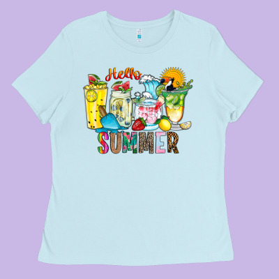 Hello Summer Drink Ladies Tee Designed By Cowhidedigitalart