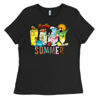Black hello summer drink Ladies Tee - CowhideDigitalArt