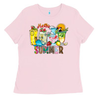 Bubblegum Pink hello summer drink Ladies Tee - CowhideDigitalArt