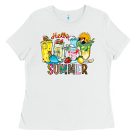 White hello summer drink Ladies Tee - CowhideDigitalArt