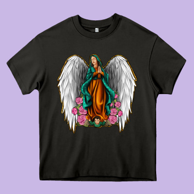 Angel Wing Lady Of Guadalupe Heavy Core Tee Designed By Jasminsmagicworld