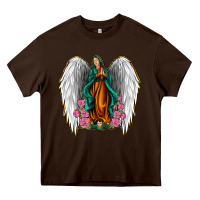 Chocolate Brown Angel Wing Lady of Guadalupe Heavy Core Tee - Jasminsmagicworld